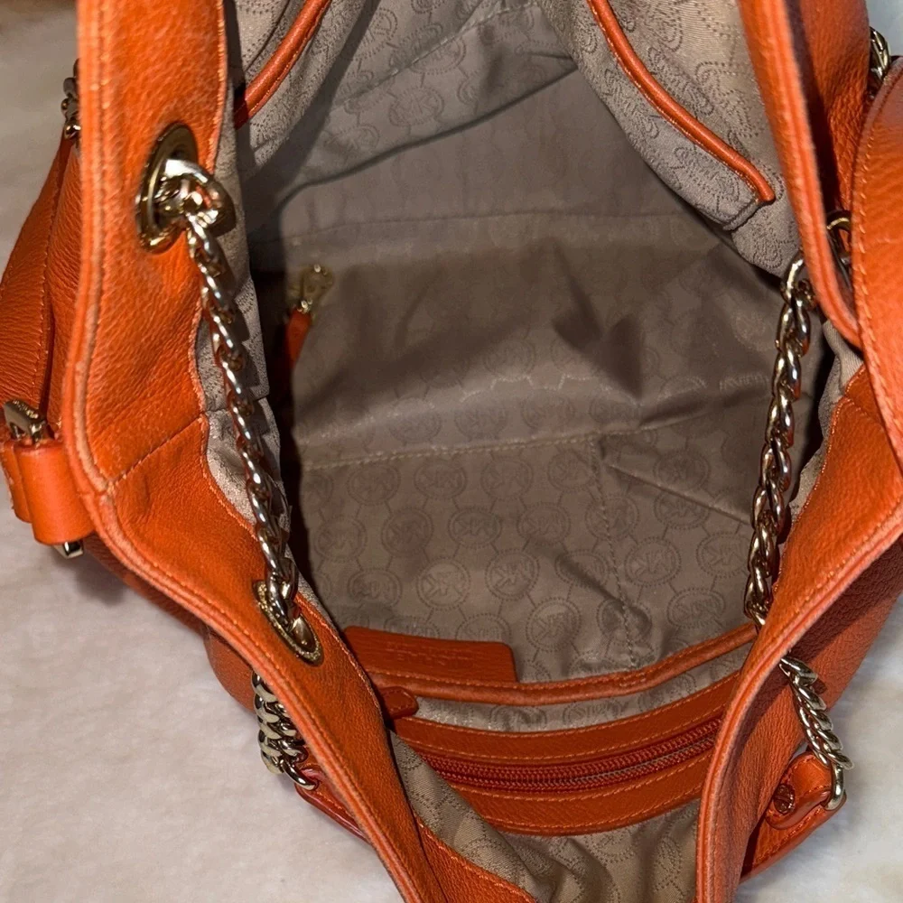 Michael Kors Leather Chain Strap Hobo Leather Shoulder Bag - Burnt Orange